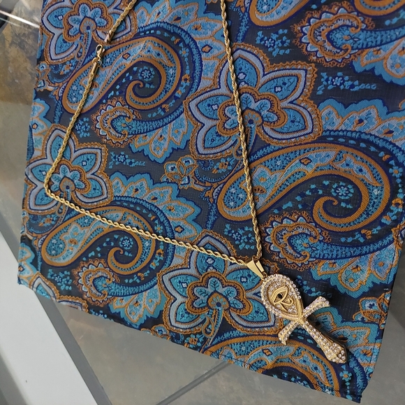 18K Gold Plated Ankh Eye Of Ra Pendant With Rope Chain - Picture 14 of 15